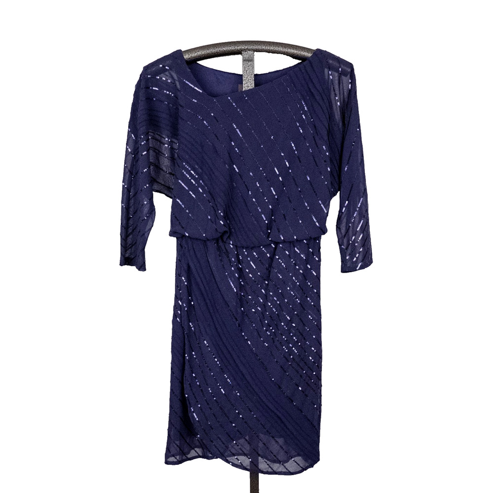Vince Camuto Sequin Cocktail Party Dress SZ 8 Sheer Dolman Sleeve Art Deco Retro